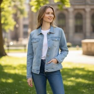 Christopher & Banks Womens XL Y2K VTG Embroidered Denim Jacket Blue Cotton